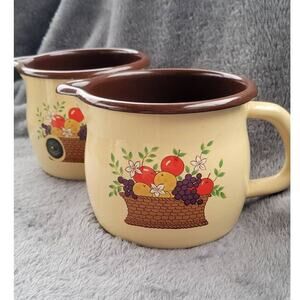 FTD Vintage Enamelware Creamer Cottage Floral Fruit 1986
